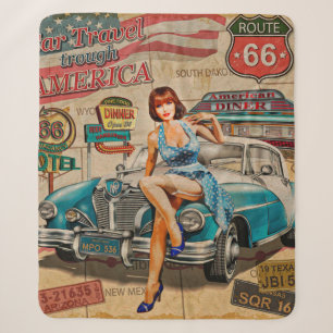 Couverture Sherpa Voyage en voiture à travers le poster vintage amér
