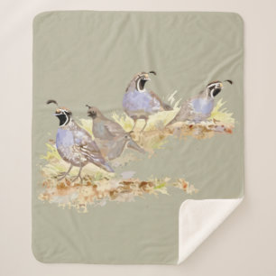 Couverture Sherpa Watercolor California Quail Bird Wildlife Nature 