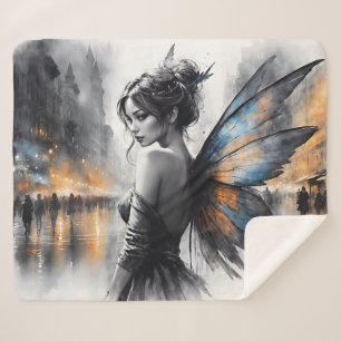 Couverture Sherpa Watercolor fairy fille crépuscule magique art noct