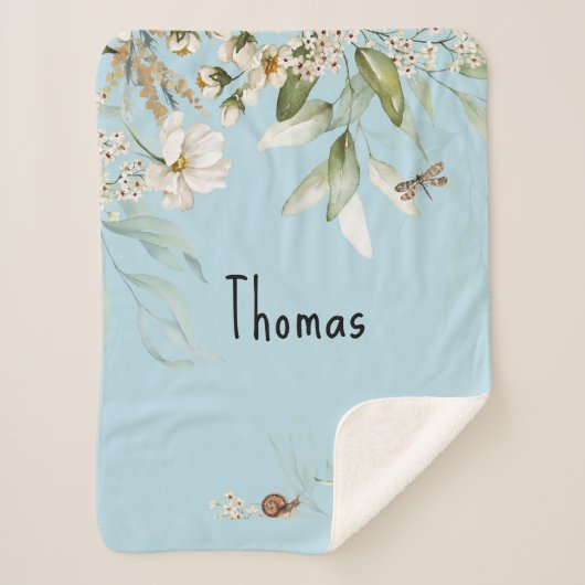 Couverture Sherpa Watercolor Floral Drop, poussette bébé garçon (Devant)