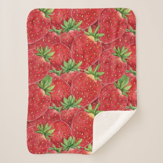 Couverture Sherpa Watercolor Fresh Strawberry Patch Seamless Pattern (Devant)