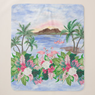 Couverture Sherpa Watercolor painting seamless pattern with hawaiian