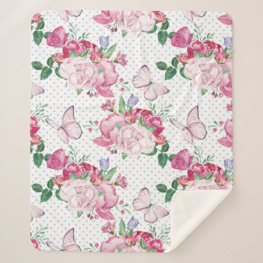 Couverture Sherpa watercolor peony,watercolor butterfly (Devant)