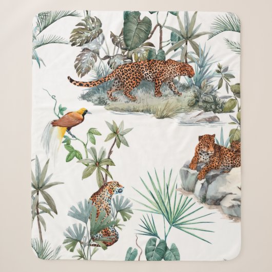 Couverture Sherpa Watercolor tropical pattern with a leopard animal, (Devant)