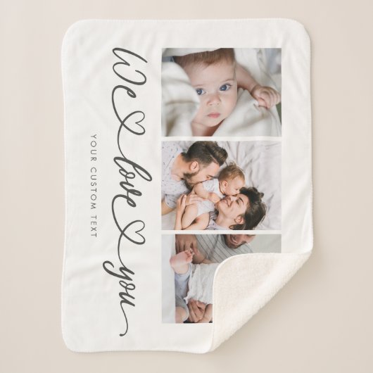 Couverture Sherpa We Love You Modern Heart Script Photo Collage (Devant)