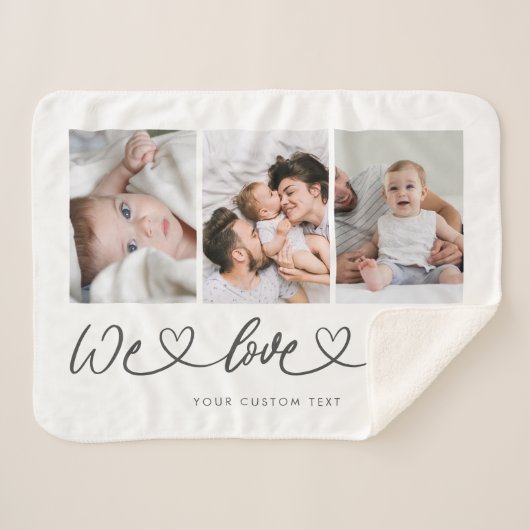 Couverture Sherpa We Love You Modern Heart Script Photo Collage (Devant (Horizontal))