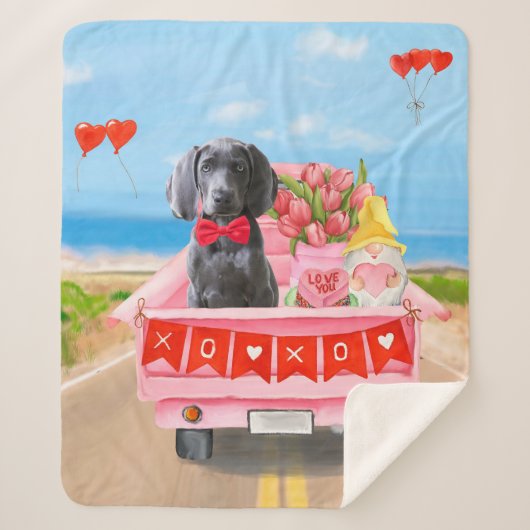Couverture Sherpa Weimaraner Chien Valentine's Day Truck (Devant)