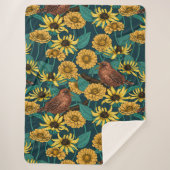 Couverture Sherpa Wens et fleurs sur bleu foncé (Devant)