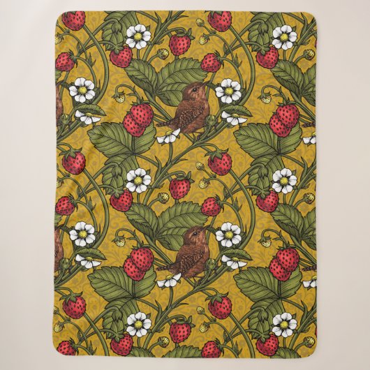 Couverture Sherpa Wens et fraises sur mustrard (Devant)