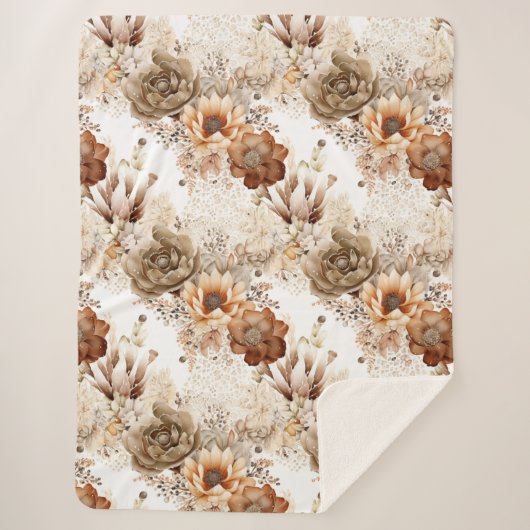 Couverture Sherpa Western Brown Cream Floral sud-ouest (Devant)