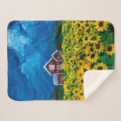 Couverture Sherpa western country red barn summer sunflower field (Devant (Horizontal))