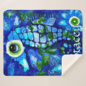 Couverture Sherpa Whimsical Big-Eyes Seahorse Art Blue Personalized (Devant (Horizontal))