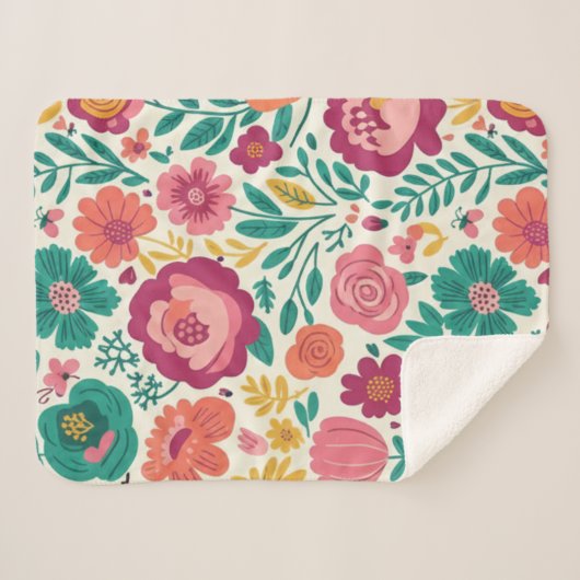 Couverture Sherpa Whimsical Bold Blooms Retro Floral Pattern (Devant (Horizontal))