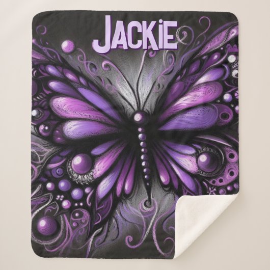 Couverture Sherpa Whimsical Gothic Butterfly Purple Personalized (Devant)