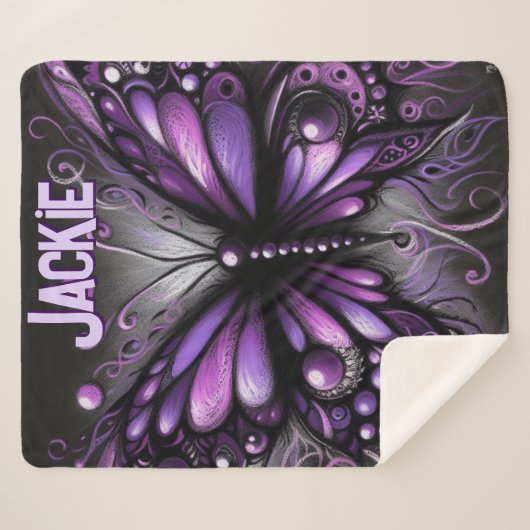 Couverture Sherpa Whimsical Gothic Butterfly Purple Personalized (Devant (Horizontal))