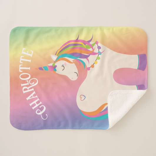 Couverture Sherpa Whimsical Magic Rainbow Unicorn Personnalisé (Devant (Horizontal))