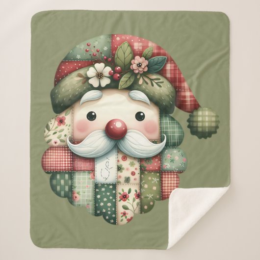 Couverture Sherpa Whimsical Patchwork Santa Folk Christmas (Devant)