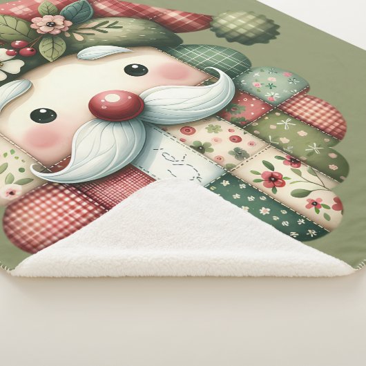 Couverture Sherpa Whimsical Patchwork Santa Folk Christmas (3/4)