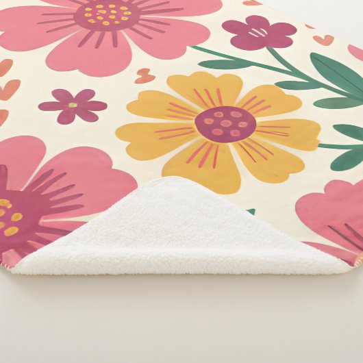 Couverture Sherpa Whimsical Pink Bloom & Hearts Retro Pattern (3/4)