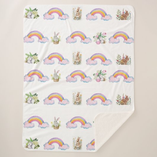 Couverture Sherpa Whimsical rabbit and rainbow Sherpa Blanket (Devant)
