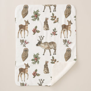 Couverture Sherpa Whimsical Woodland Forest Animaux Motif de verdure