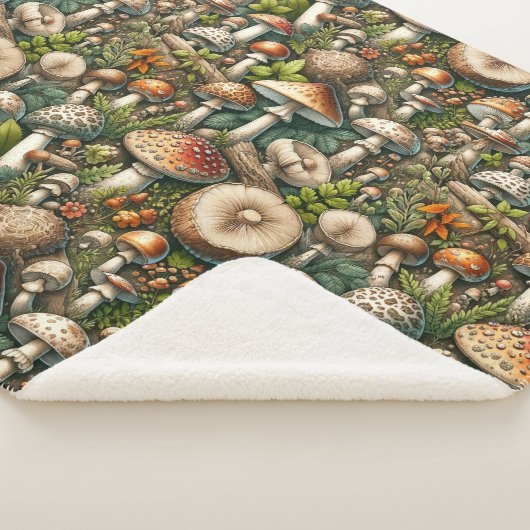 Couverture Sherpa Whispering Woods : Motif de champignons sans soudu (3/4)