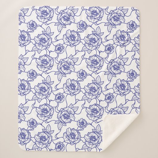 Couverture Sherpa Whispers of Rose, Elegant Line Art Floral (Devant)