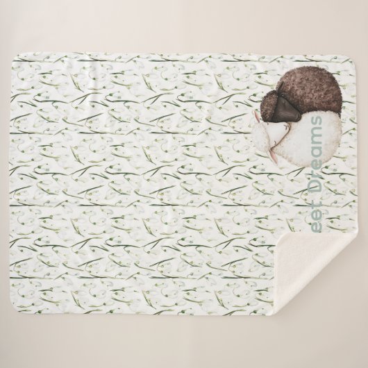 Couverture Sherpa White Brown Sheep Flowers  (Devant (Horizontal))