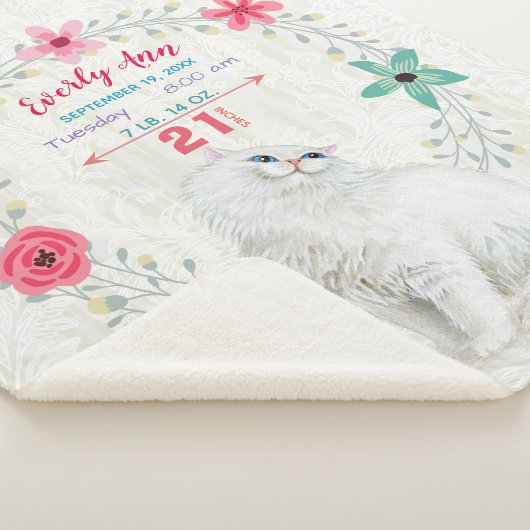 Couverture Sherpa White Kitty Chat bébé fille Statistiques Aquarelle (3/4)