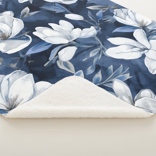Couverture Sherpa White Magnolia Motif sur l'arrière - plan de minui (3/4)