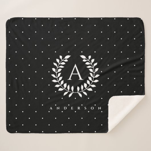Couverture Sherpa White On Black Laurel Monogram Polka Dot Pattern (Devant (Horizontal))