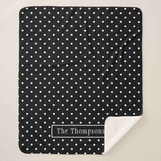Couverture Sherpa White On Black Polka Dots Pattern With Custom Name (Devant)