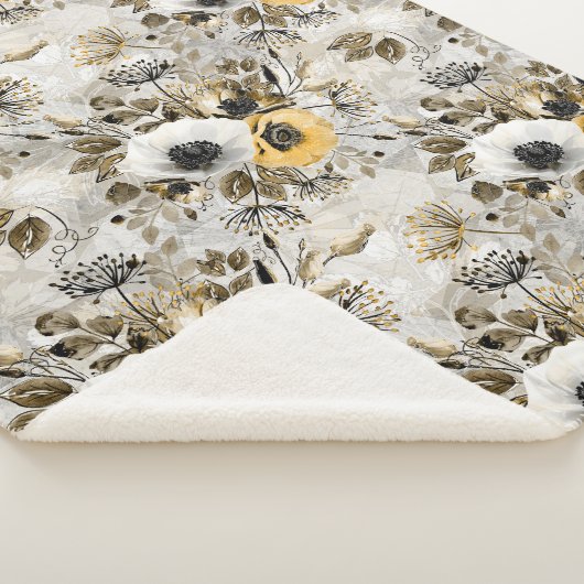Couverture Sherpa White, yellow anemones on a gray-brown background. (3/4)
