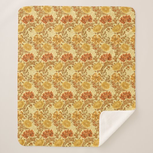 Couverture Sherpa William Morris Chrysanthemums, Or de la moutarde (Devant)