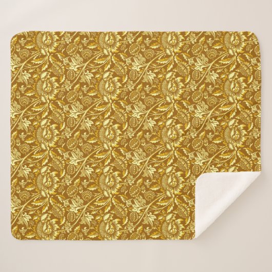 Couverture Sherpa William Morris Fleurs de soleil, moutarde or & jau (Devant (Horizontal))