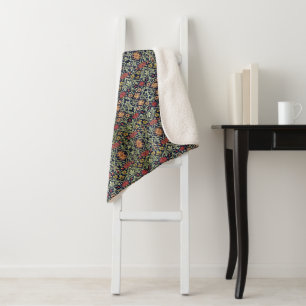 Couverture Sherpa William Morris Fleurs Feuillage Vert Jaune Rouge R