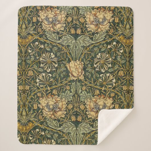 Couverture Sherpa William Morris Honeysuckle Vert Floral (Devant)