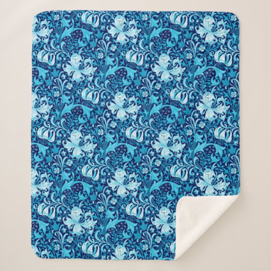 Couverture Sherpa William Morris Iris et Lily, Indigo Blue & White (Devant)