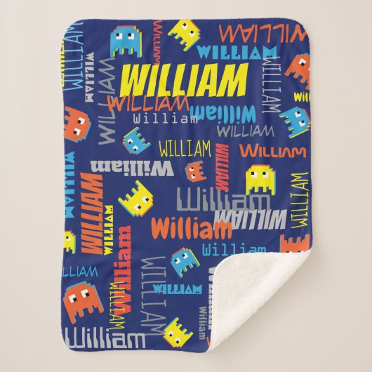 Couverture Sherpa William nom personnalisé pixel jeu bleu graphique (Devant)
