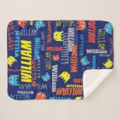 Couverture Sherpa William nom personnalisé pixel jeu bleu graphique (Devant (Horizontal))