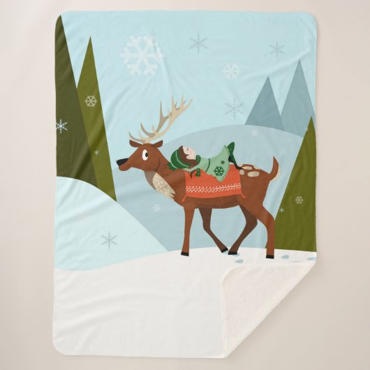 Couverture Sherpa Winter deand onze in snow Christmas tale fun art (Devant)