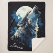 Couverture Sherpa Wolf Howling à la Lune (Devant)