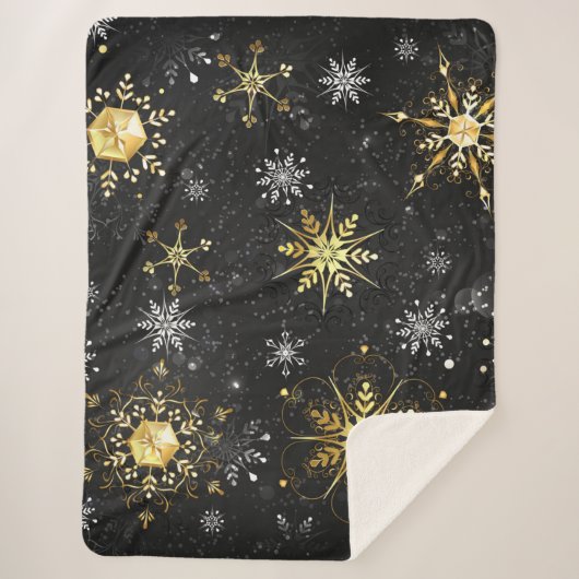 Couverture Sherpa Xmas Golden Snowflakes on Black Background (Devant)