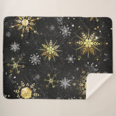 Couverture Sherpa Xmas Golden Snowflakes on Black Background (Devant (Horizontal))