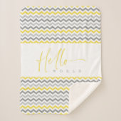 Couverture Sherpa Yellow & Grey Zig Zag Stripes Hello World Quote (Devant)
