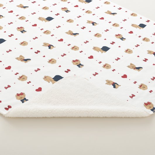Couverture Sherpa Yorkies doux Prêts et Coeurs - Blanc - (3/4)