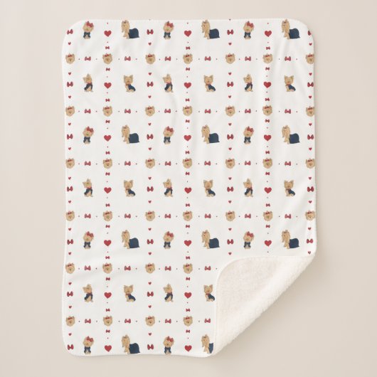 Couverture Sherpa Yorkies doux Prêts et Coeurs - Blanc - (Devant)