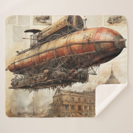 Couverture Sherpa Zeppelin Steampunk vintage (3) (Devant (Horizontal))