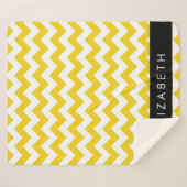 Couverture Sherpa Zigzag Jaune, Chevron Jaune, Votre Nom (Devant (Horizontal))