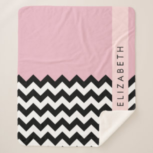 Couverture Sherpa Zigzag noir et blanc, Chevron, rose, Votre nom